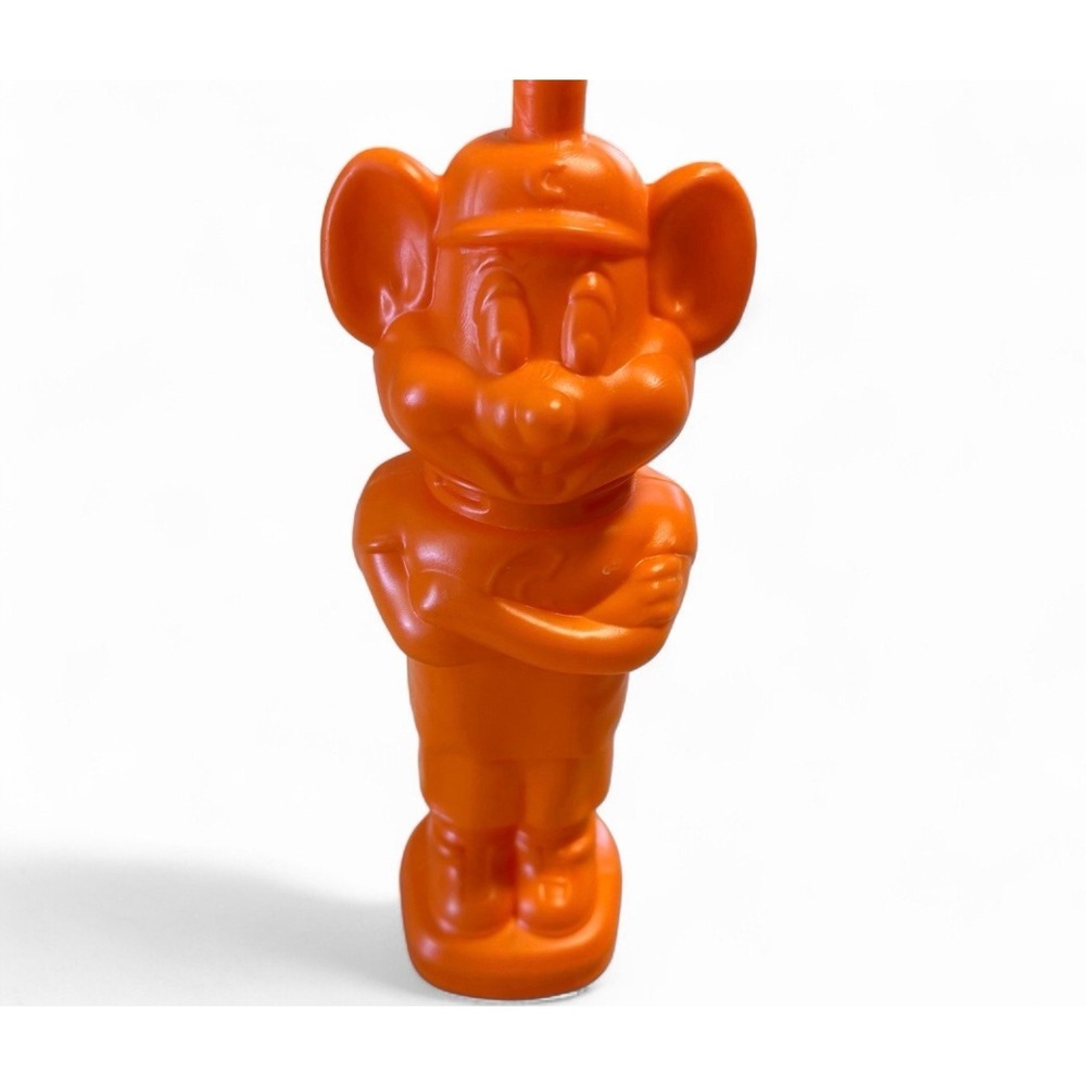 Vintage 80's Whirley Chuck E. Cheese Orange Plastic Straw Holder Cup